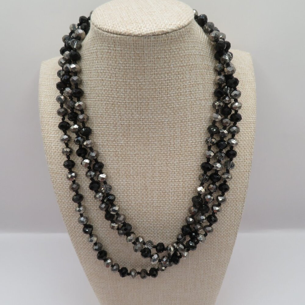 Black Gray Shimmery Beaded AB Accent Necklace